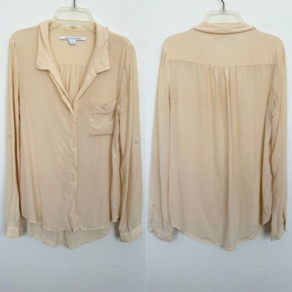 Diane Von Furstenberg DVF Silk Button Down Shirt Ivory Roll Tab Sleeve Women's 4